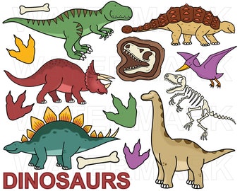 Dinosaurussen clipart, kawaii dinosaurus, trex, tyrannosaurus, triceratops, stegosaurus, skelet clipart, klein commercieel gebruik svg en png
