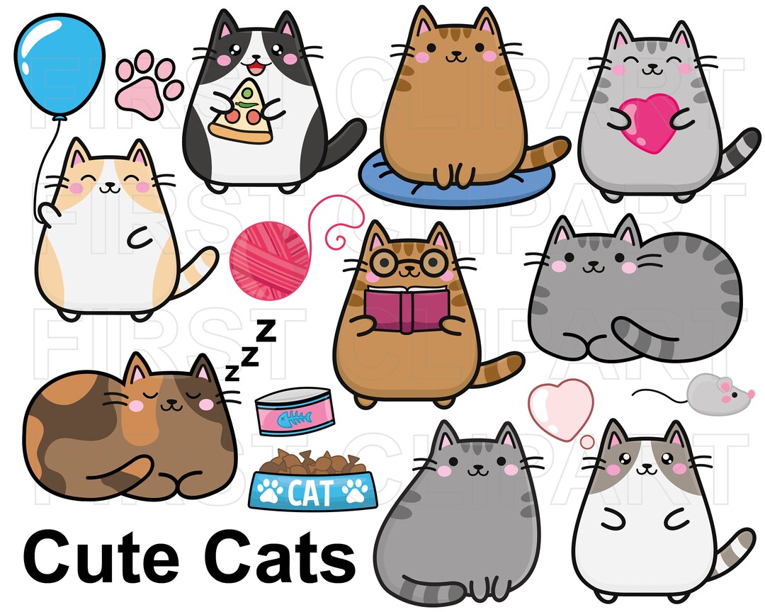 Cat cartoon vector icon, cute and kawaii cats vector illustrations