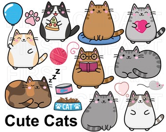 Vector Clipart Kawaii Cat, cute cats, sleeping cat clipart, cats clipart, instant download 300dpi png and svg, commercial use