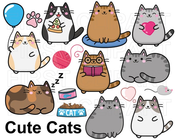 Vector Clipart Kawaii Cat, cute cats, sleeping cat clipart, cats clipart,  instant download 300dpi png and svg, commercial use