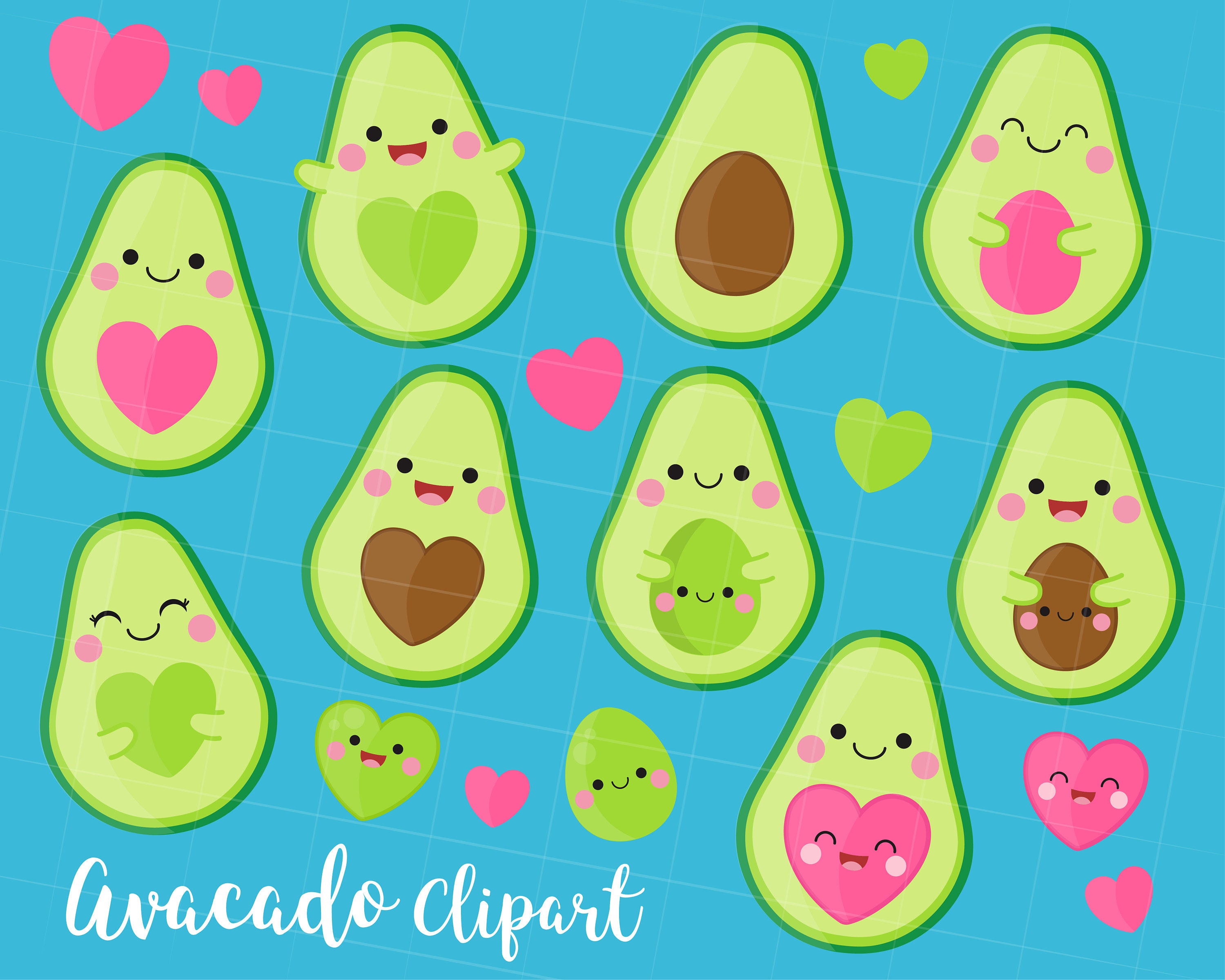 Avocado Clipart, Avocado Clip Art, Kawaii Avocado, Fruit Clipart ...