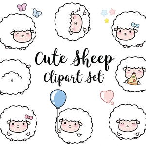 Vector Clipart - Kawaii Lammeren en schapen - Schattige Lammeren Clipart Set - Hoge Kwaliteit Vectoren - Instant Download - Kawaii Lammeren Clipart 300dpi png