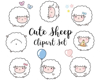 Vector Clipart - Kawaii Lambs and sheep - Cute Lambs Clipart Set - High Quality Vectors - Instant Download - Kawaii Lambs Clipart 300dpi png