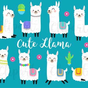Llama Clipart - Cute Llama Clipart - Cute Alpaca Clipart Set - Vector Clipart- Instant Download -Kawaii Llama Clipart 300dpi png and svg