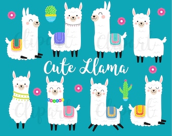 Llama Clipart - Mignon Llama Clipart - Mignon Alpaga Clipart Set - Vector Clipart- Téléchargement instantané -Kawaii Llama Clipart 300dpi png et svg