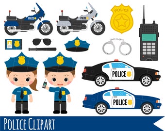 Kids Police Clipart, Girl and Boy Police Clipart, Police Car Clipart, Police Bike Clipart, Character Clipart instant download vector clipart