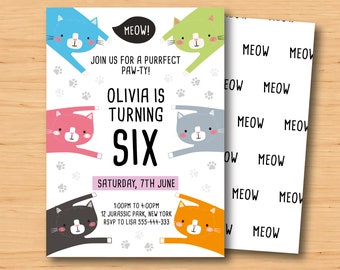 Cat birthday party invitation, kitten invitation, cat birthday, 5x7 inch instant download off, self editable birthday invite, kitty birthday