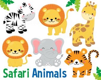 Safari Animals Clipart, Lion Clipart, Tiger Clipart, Giraffe Clipart, Zebra Clipart, Elephant Clipart, SVG, PNG, Uso comercial