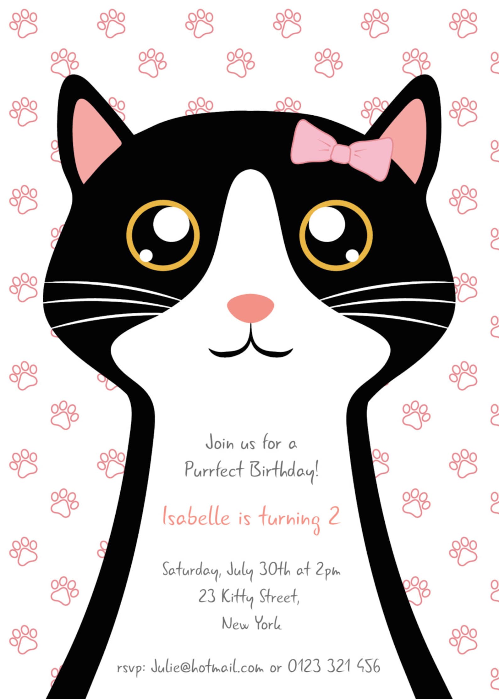 Cat Kitty Kitten Birthday Invitation SELF EDITABLE PDF 5 Etsy