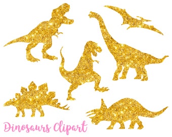 Dinosaur Gold Silhouette Clipart, Dinosaur Gold Glitter clipart, T-rex, stegosaurus, triceratops clipart, Svg, PNG commercial use