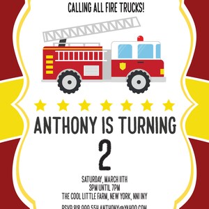 Fire Engine Birthday Invitation-self EDITABLE PDF -5 X 7inch ...