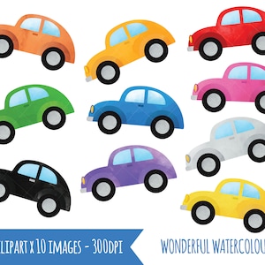 Cars Clipart - Watercolor Automobiles Download - PNG 300dpi Download - Multicolored Vehicles