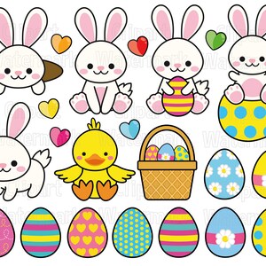Påsk Clipart set, påskhare Clipart, påskkanin clipart, påskägg clipart, påskkorg, påskkyckling, png, svg, kommersiellt bruk