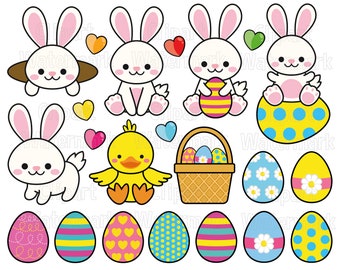 Easter Clipart set, Easter Bunny Clipart, easter rabbit clipart, Easter egg clipart, easter hamper, easter chick, png, svg, commercial use