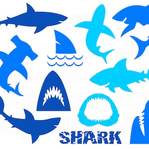 Shark silhouette Clipart, shark Clipart, dish clipart, hammerhead shark, great white, PNG, EMF, DXF, Svg, Cute Shark Clipart, Commercial Use