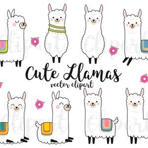 Llama Clipart - Cute Llama Clipart - Cute Alpaca Clipart Set - Vector Clipart- Instant Download -Kawaii Llama Clipart 300dpi png and svg