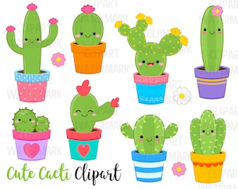 Clipart cactus, clipart cactus kawaii, carina Clipart Cacti, piante clipart, piante in vaso, clipart fiori, PNG, SVG e uso commerciale