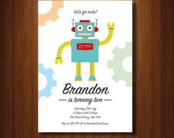 Instant download personalised robot birthday party invitation and baby shower invite