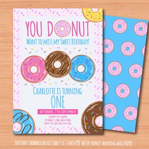 instant download personalized donut birthday party invitation and baby shower invite, donut invite, donut birthday, 5x7inch downloadable