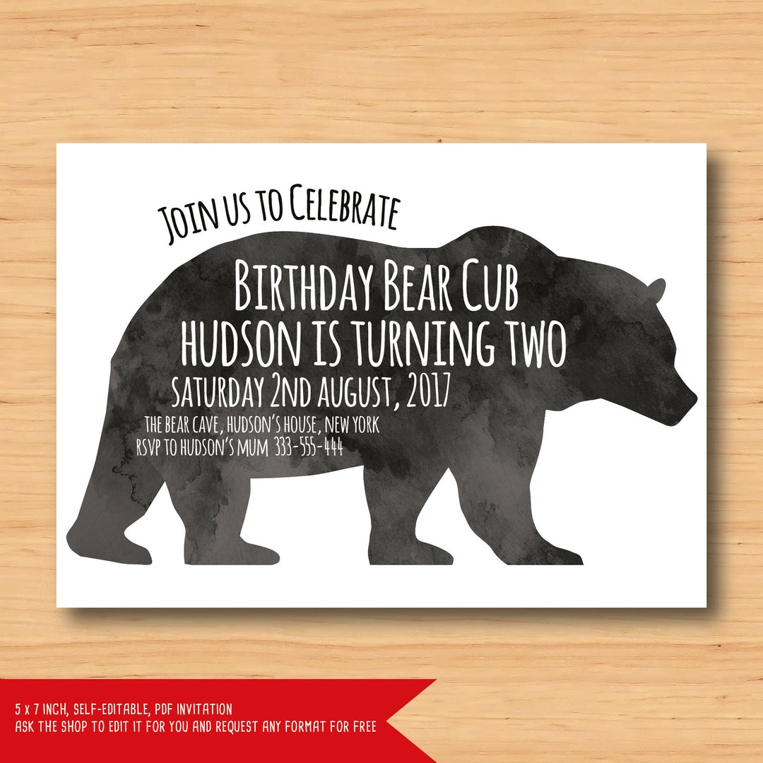 Bear Birthday Invitation / Baby Shower - SELF EDITABLE PDF - 5 X 7 Inch ...
