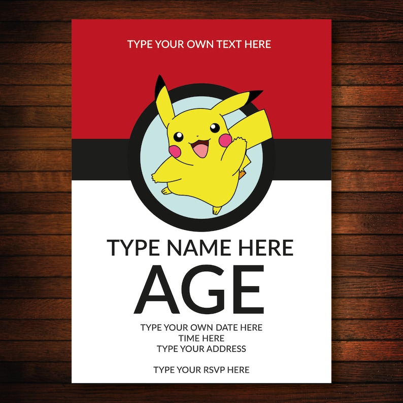 Peut inclure: Une invitation d'anniversaire imprimable mettant en sc&egrave;ne un personnage de dessin anim&eacute; jaune sur un fond rouge avec des accents noirs et blancs. Le texte "TYPE YOUR OWN TEXT HERE" est en haut de l'invitation. Le texte "TYPE NAME HERE AGE" est au centre de l'invitation. Le texte "TYPE YOUR OWN DATE HERE TIME HERE TYPE YOUR ADDRESS TYPE YOUR RSVP HERE" est en bas de l'invitation.
