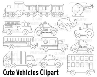 Transportation Clipart, Community vehicles, Cars Clip Art, Truck, van, lorry, ambulance, school bus, postal van, digital stamps, svg,png