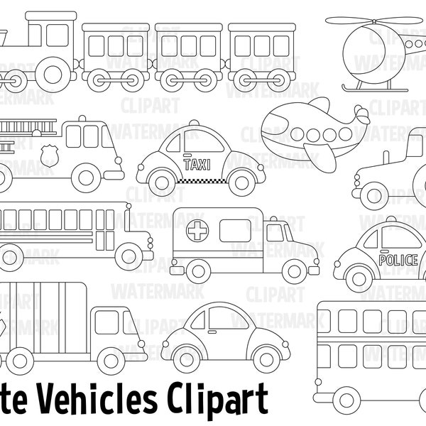 Transportation Clipart, Community vehicles, Cars Clip Art, Truck, van, lorry, ambulance, school bus, postal van, digital stamps, svg,png