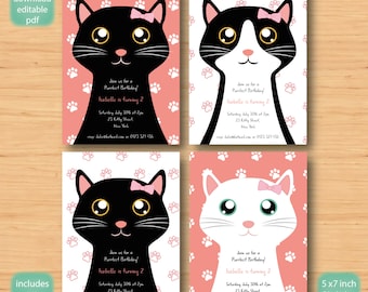 instant download personalised cat and kitten birthday party invitation and baby shower invite