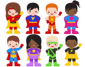 Superhero Clipart, Boys Super hero Clip art, Girls Super Hero Clipart, Superhero graphics, PNG, SVG, Commerical Use