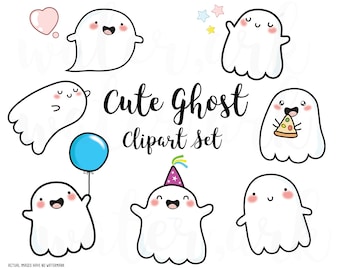 Vector Clipart - Kawaii Ghosts, Kawaii Halloween - Cute ghosts Clipart Set - High Quality Vectors - Instant Download - 300dpi png