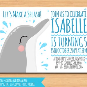 Dolphin Birthday Invitation, Dolphin Party, Let's make a splash, Whale party, Pool Party Invitation, Instant download 5x7 inch self-editable