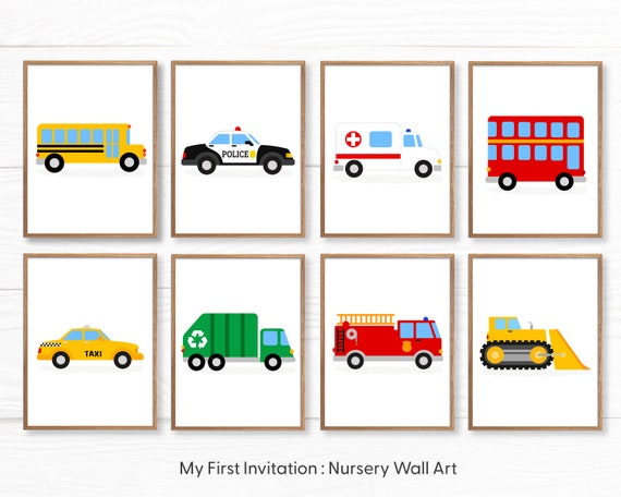 Transportation Nursery Prints, Baby boy room decor, Boy and Girl wall prints, Download Printable Wall Art, Transport Theme Nursery Art