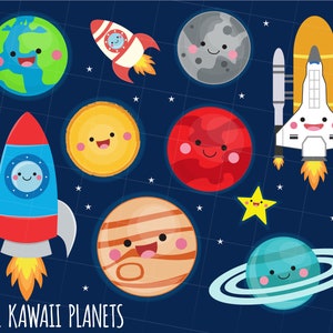 Solar System clipart, kawaii planets graphics, Space clipart, kawaii planet clipart, Earth clipart,digital images, cute graphics png and svg