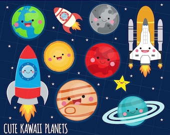 Solar System Clipart, kawaii Planeten Grafik, Space Clipart, kawaii Planet Clipart, Erde Clipart, digitale Bilder, niedliche Grafiken png und svg