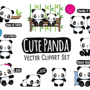 Kawaii Vector Clipart - Kawaii Panda Bear Clipart - scrap book clipart - Instant Download - 300 dpi High Quality Vectors - - Kawaii Clipart