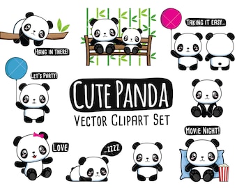 Kawaii Vector Clipart - Kawaii Panda Bear Clipart - scrap book clipart - Descarga instantánea - Vectores de alta calidad de 300 ppp - - Kawaii Clipart