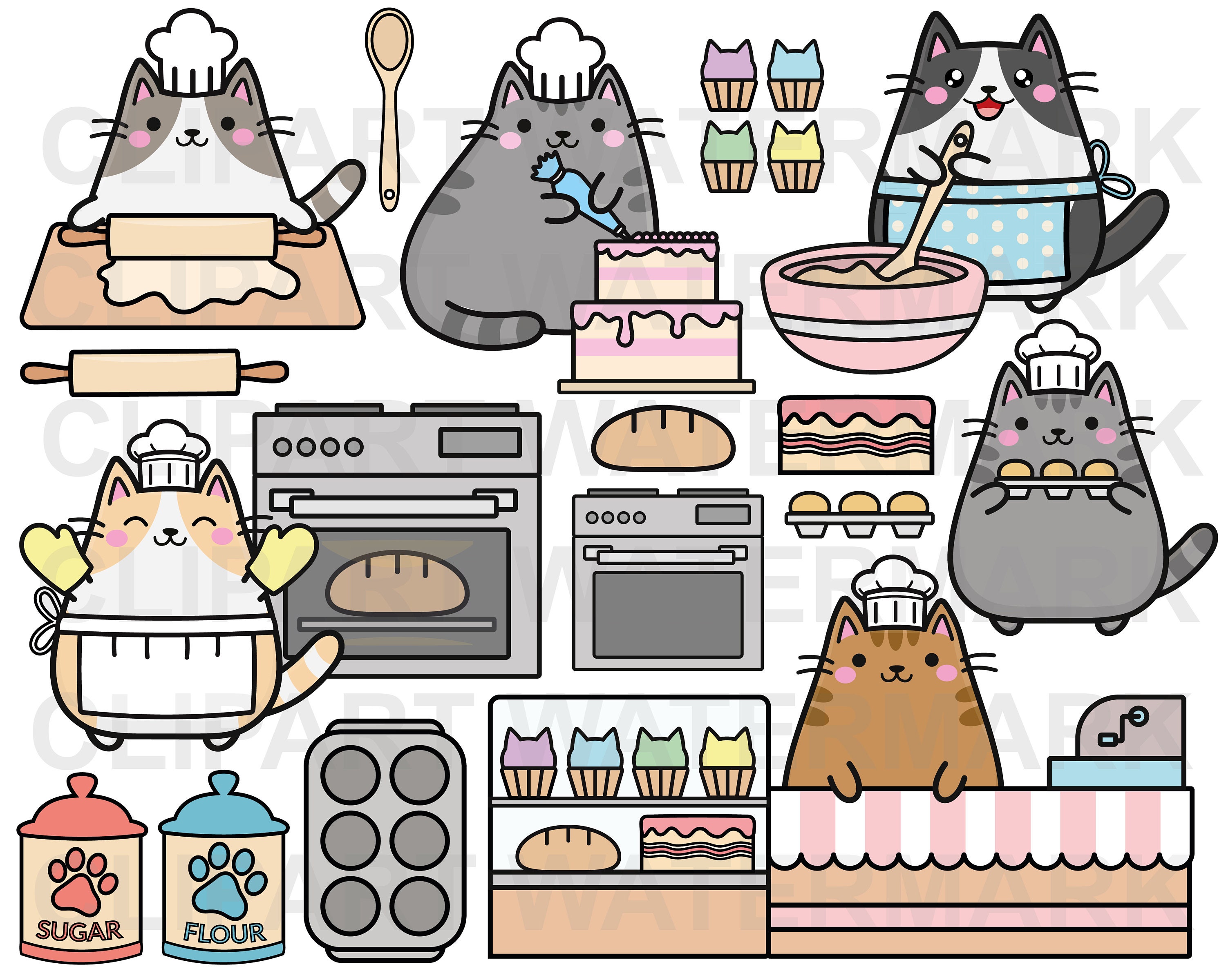 Kawaii Baking Clipart, Cute Kitchen Cooking Clip Art Set, PNG Instant  Download 0013