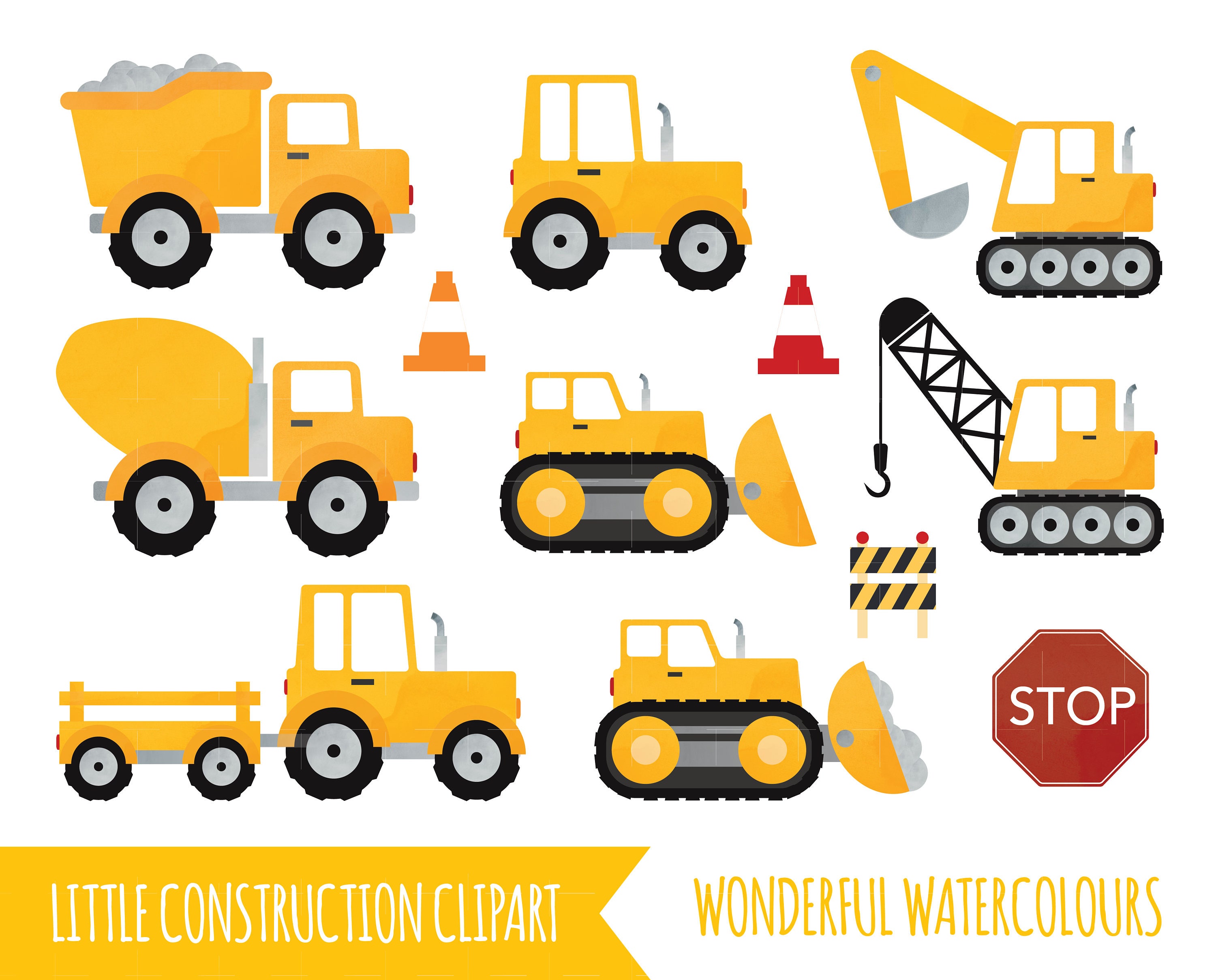 watercolour construction truck lorry tractor clipart etsy