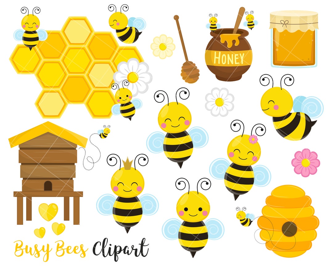 Busy Bee Clipart, Bees, Bee Hive Clipart, Honey Clipart, Flowers, Honey
