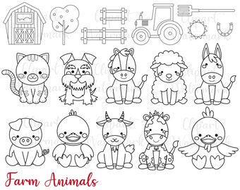 Farm Clipart, Baby animals farm clip art, sheep, dog, cow, horse, donkey, duck, chicken, digital stamps, svg, png, commercial use