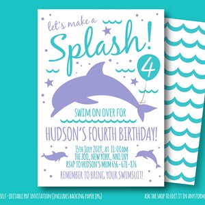 Dolphin Birthday Invitation, Dolphin Party, Let's make a splash, Whale party, Pool Party Invitation, Instant download 5x7 inch self-editable