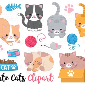 Cats Clipart, Cute Kittens and Cats Clip art, Pets Clipart, Vector Clipart Pet Illustrations, SVG, PNG, 58 images, Commercial Use