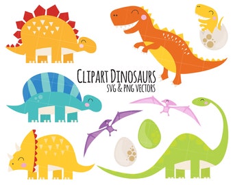 Vector Clipart Dinosaurs - Dinosaur Clipart - scrap book clipart - Instant Download - 300 dpi High Quality Vectors - - Kawaii Clipart