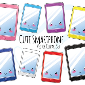 Vector Clipart - Kawaii Telefoon en Smartphone - Leuke telefoon Clipart Set - Hoge kwaliteit Vectoren - Instant Download-16 Kawaii Clipart 300dpi png