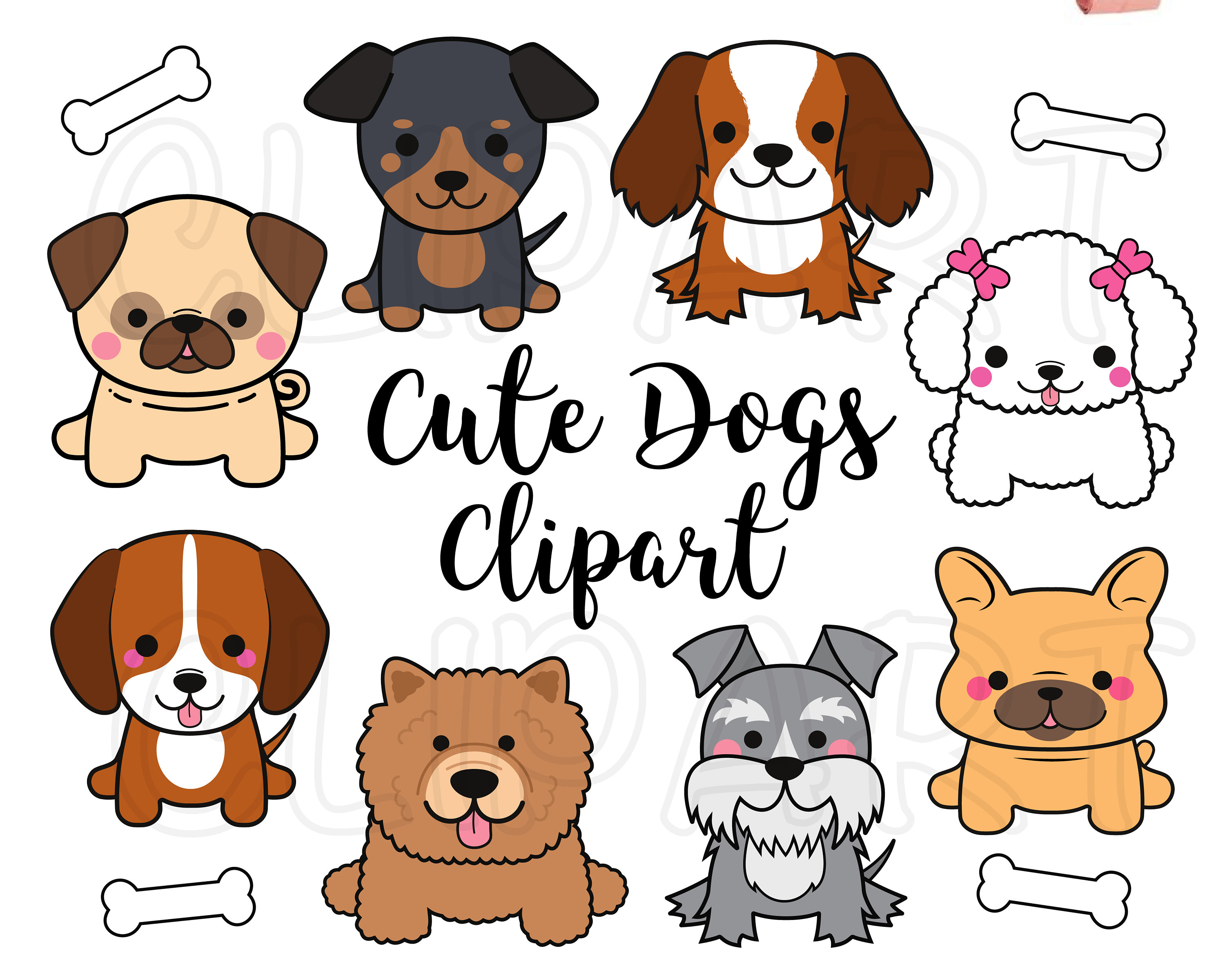 Dog Breeds Clipart Cute Dogs Clip Art Graphic By Inkley Studio ...
