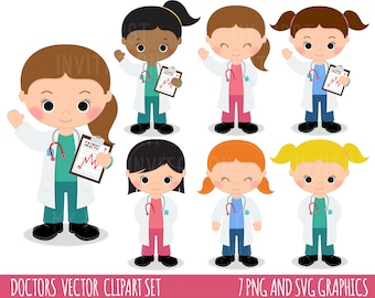 Doctors Clipart, Doctors graphics, Hospital clipart, girl doctors, planner stickers, Medical clipart, Chart, invitation, png svg