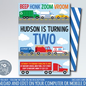 transportation birthday party invitation, vehicles party invite, roads and cards party invite, transportation baby shower instant download
