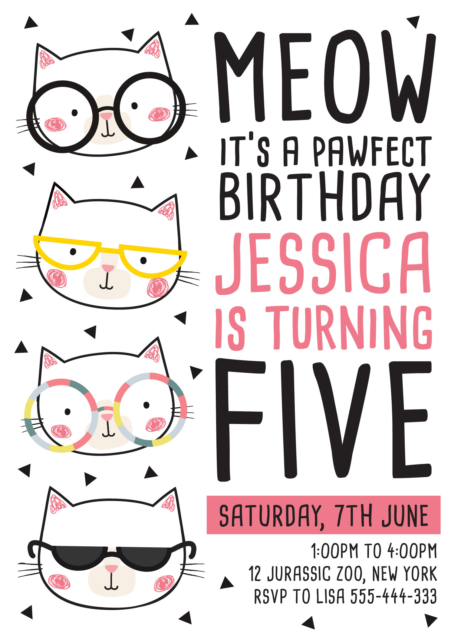Cat kitty kitten birthday invitation SELF EDITABLE PDF 5 | Etsy
