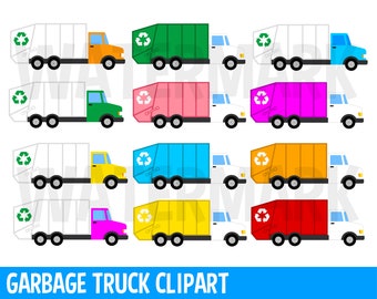 Cute Garbage Truck Clipart, Recycling vehicle clip art, community vehicles graphics, lorry clipart, png and svg, commercial use