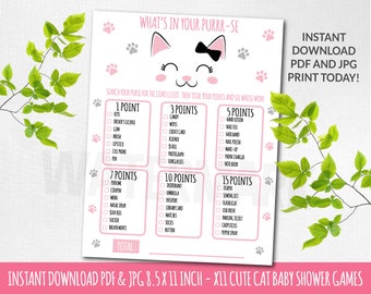 Cat Baby Shower Games, x 11 jpg en pdf - Cat Baby Shower Games, 8,5x11 inch kitty baby shower games, Wat zit er in je tasspel